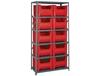 SHELVING UNITS WITH STACKABLE STORAGE BINS