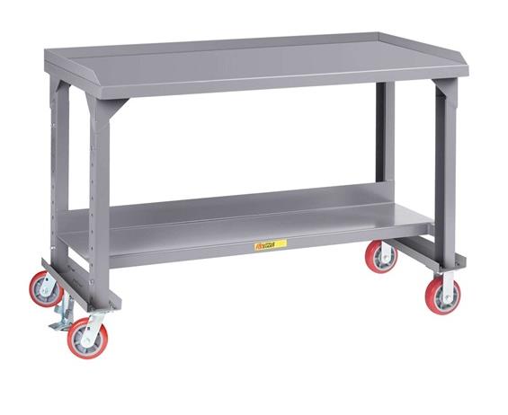ALL-WELDED MOBILE WORKBENCH WITH BACK AND END STOPS