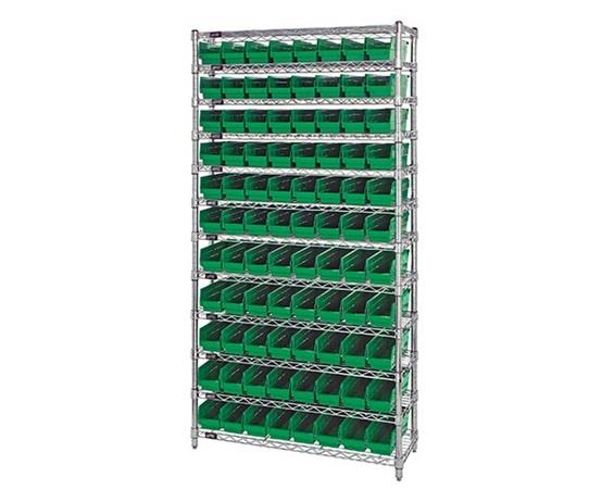 CHROME WIRE SHELVING UNITS WITH SHELF BINS