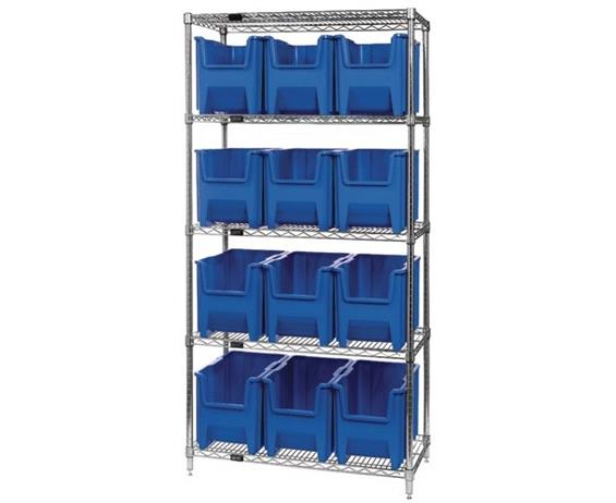 CHROME WIRE SHELVING UNITS WITH GIANT HOPPER BINS