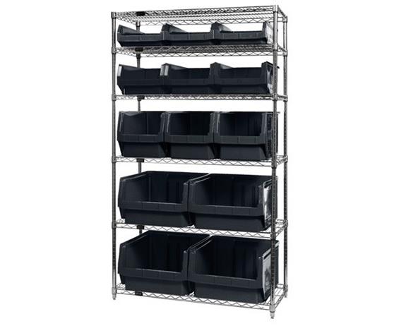 CHROME WIRE SHELVING UNITS WITH MAGNUM BINS