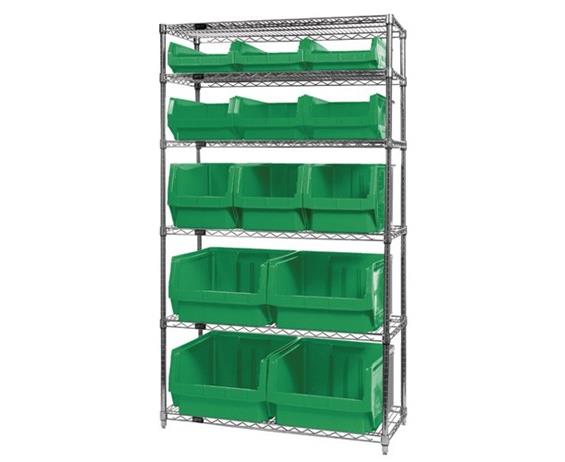 CHROME WIRE SHELVING UNITS WITH MAGNUM BINS