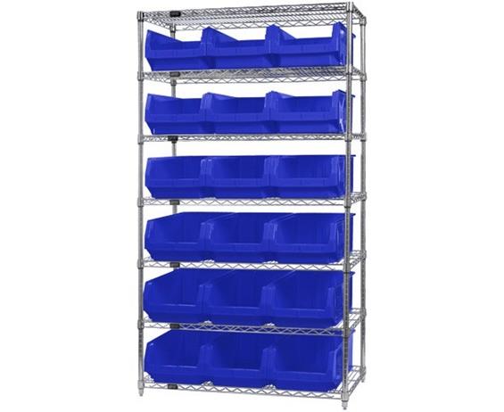 CHROME WIRE SHELVING UNITS WITH MAGNUM BINS