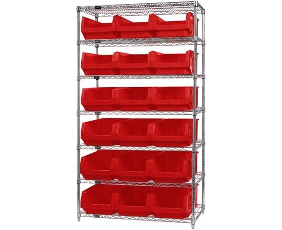CHROME WIRE SHELVING UNITS WITH MAGNUM BINS