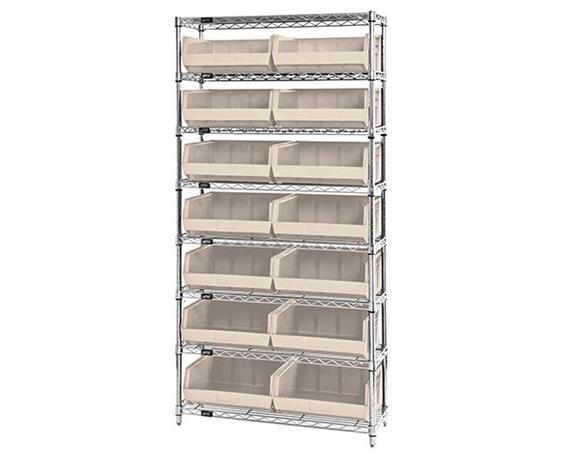 CHROME WIRE SHELVING UNITS WITH ULTRA BINS