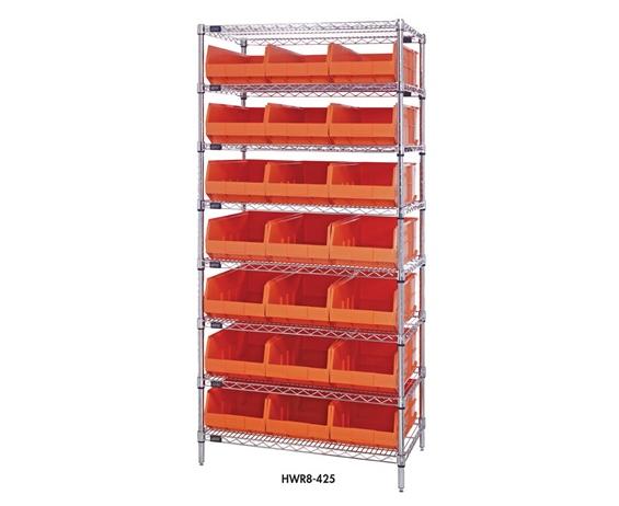 WIRE SHELVING SYSTEMS WITH STACKABLE SHELF BINS