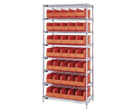 WIRE SHELVING SYSTEMS WITH STACKABLE SHELF BINS