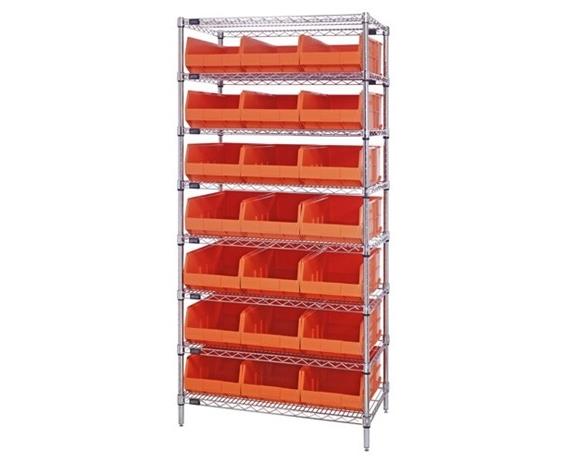WIRE SHELVING SYSTEMS WITH STACKABLE SHELF BINS