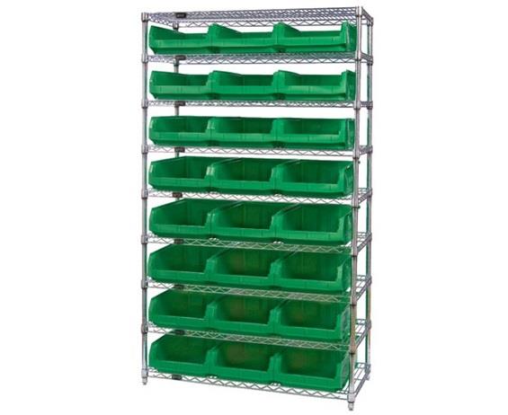 CHROME WIRE SHELVING UNITS WITH MAGNUM BINS