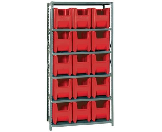 SHELVING UNITS WITH STACKABLE STORAGE BINS