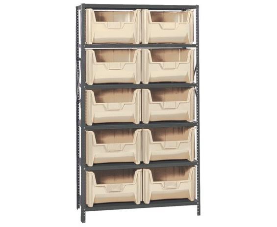 SHELVING UNITS WITH STACKABLE STORAGE BINS