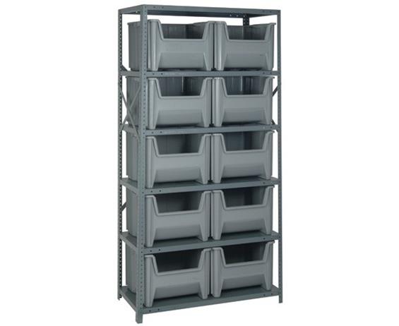 SHELVING UNITS WITH STACKABLE STORAGE BINS