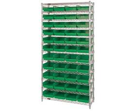 CHROME WIRE SHELVING UNITS WITH SHELF BINS