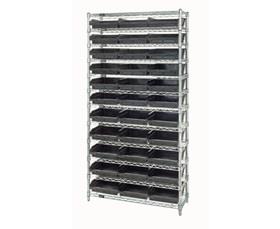 CHROME WIRE SHELVING UNITS WITH SHELF BINS