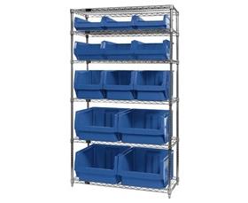 CHROME WIRE SHELVING UNITS WITH MAGNUM BINS
