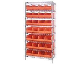 WIRE SHELVING SYSTEMS WITH STACKABLE SHELF BINS