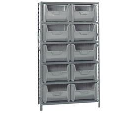 SHELVING UNITS WITH STACKABLE STORAGE BINS