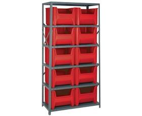SHELVING UNITS WITH STACKABLE STORAGE BINS